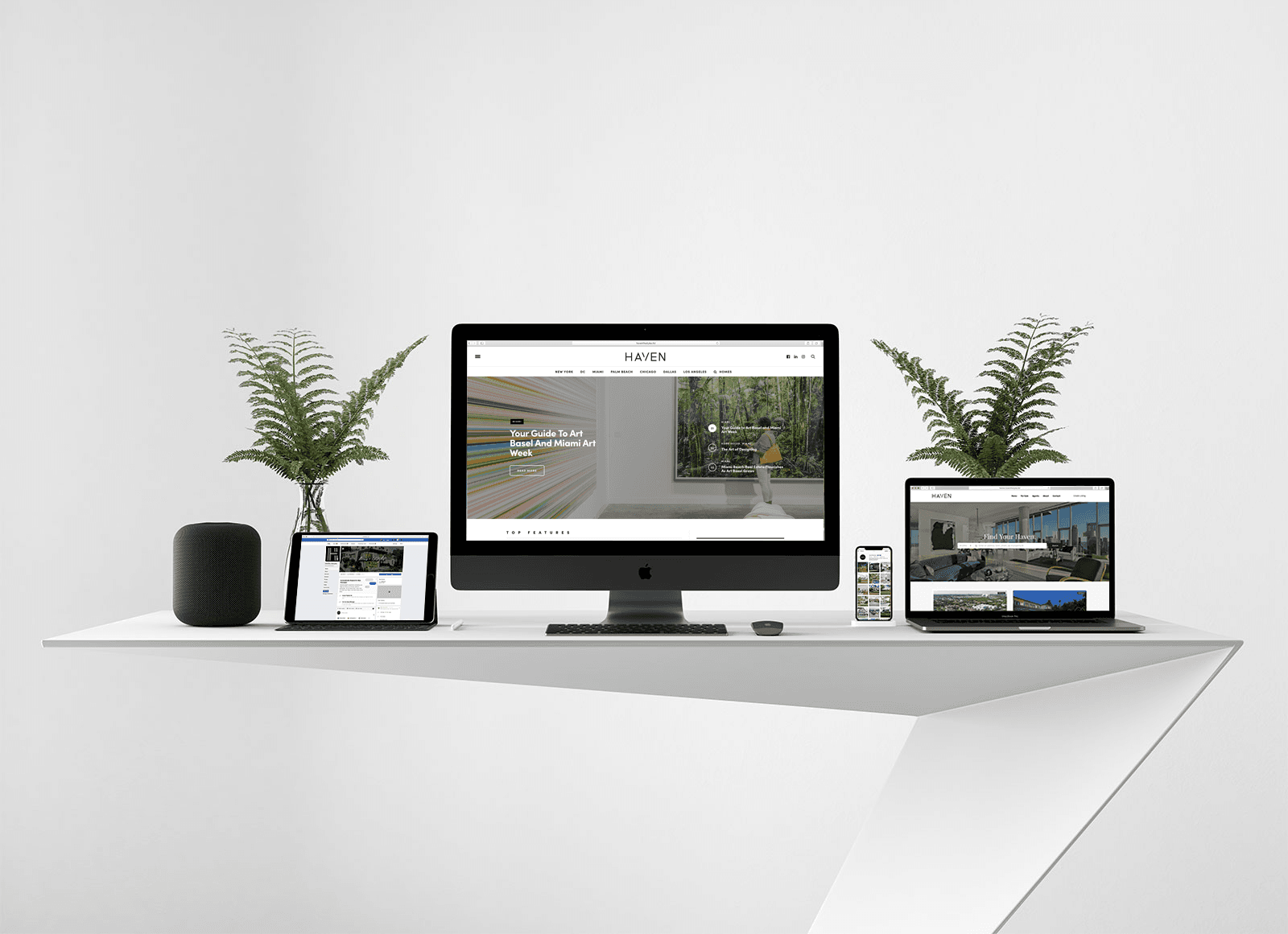 Haven multi-platform view — desktop, tablet and mobile